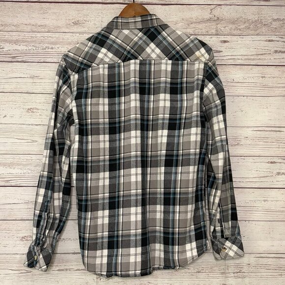 Dickies Flannel Grey‎ Black White Blue Button Down Medium - Picture 5 of 5